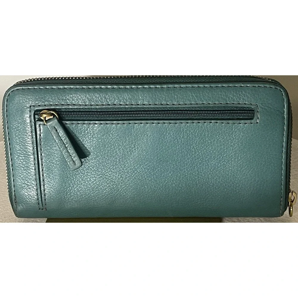 Fossil Womens Zip Around Wallet Teal Green‎ Leather